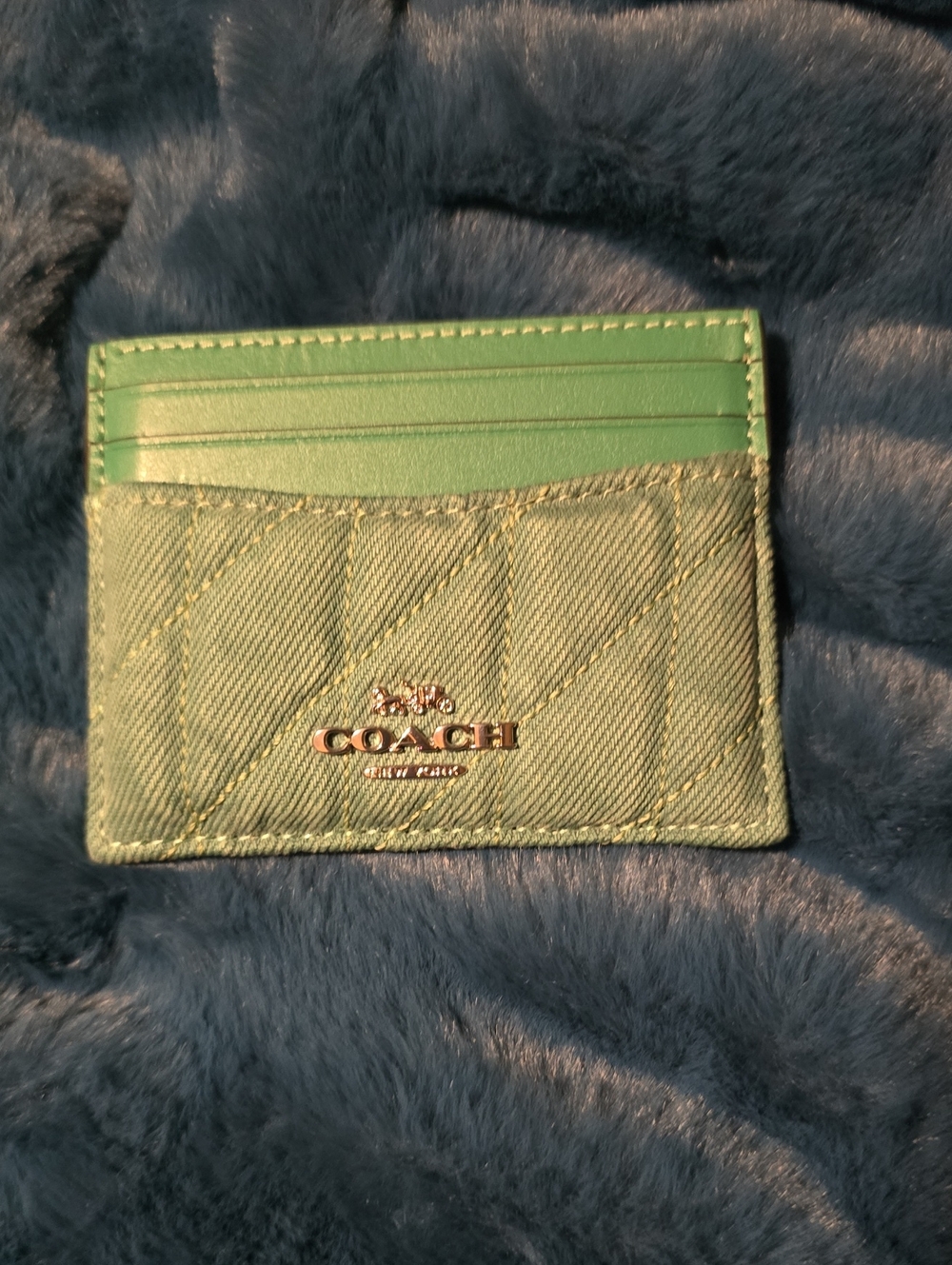 COACH Green Quilted Leather and Fabric Card Holder